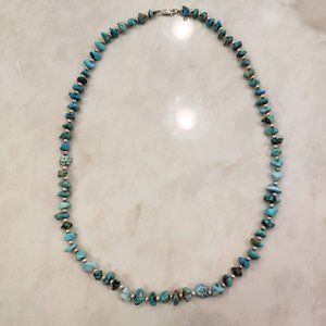 Genuine Natural Turquoise and Sterling Bead Necklace
